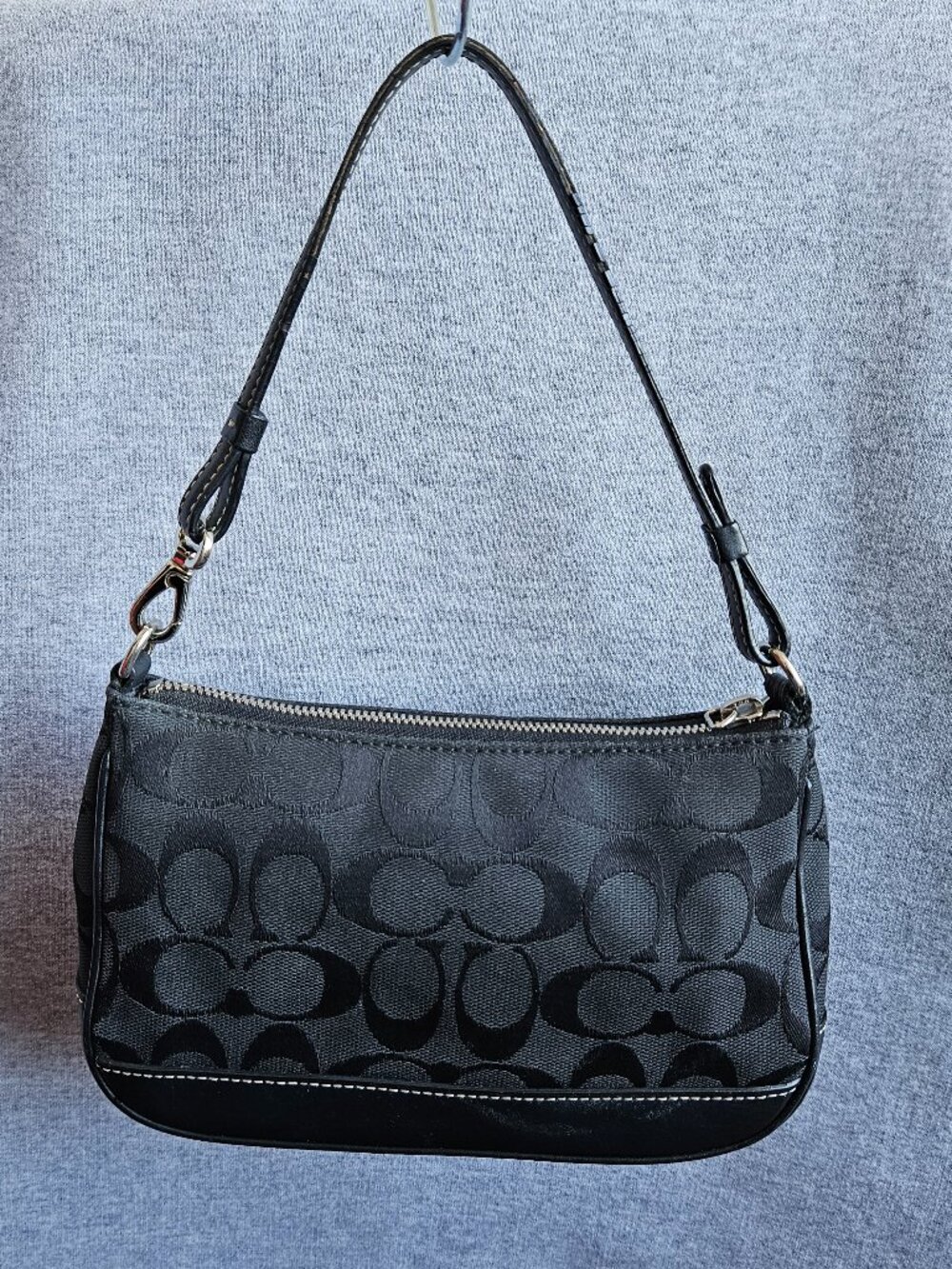 Coach Vintage Demi Mini Shoulder Bag Black Signature Canvas Leather 6094 Y2K